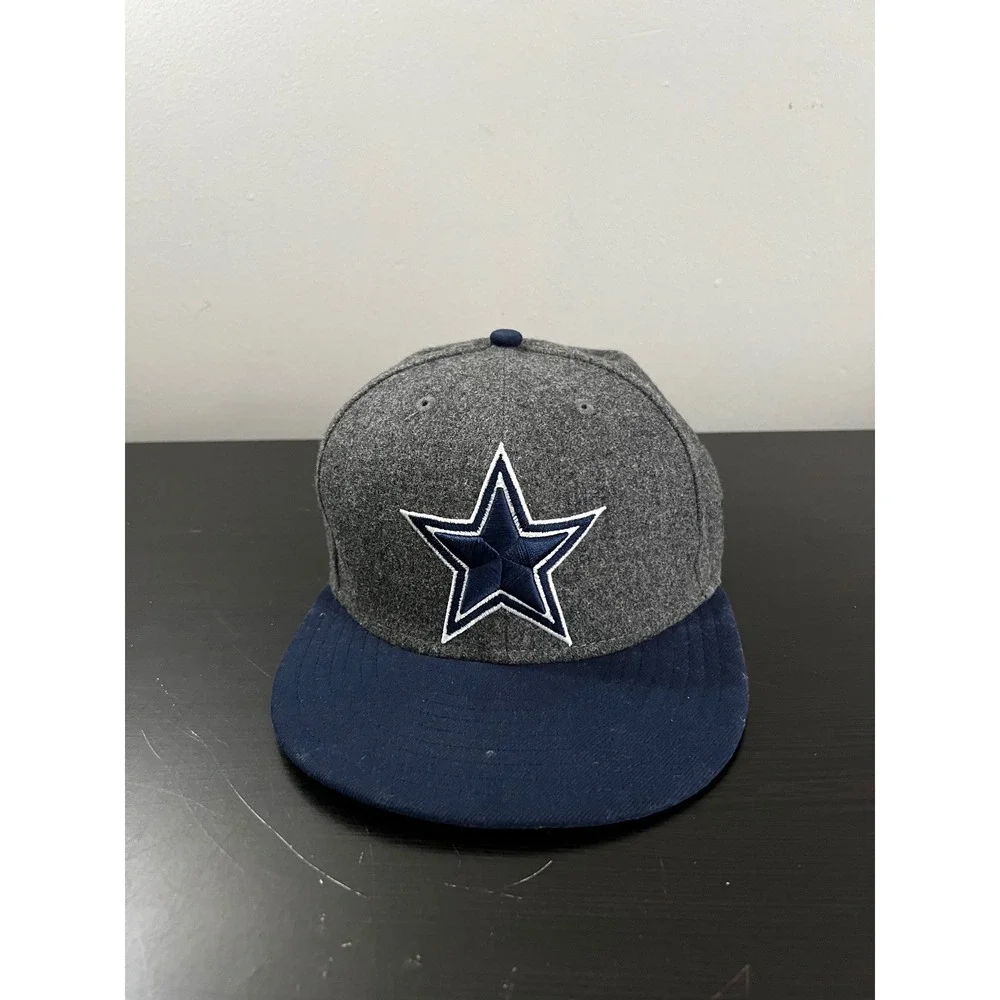 New Era 59FIFTY Dallas Cowboys Hat Men 7 1/8 Grey Navy Wool Blend NFL Fitted Cap